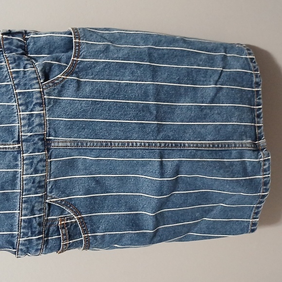 Divided Striped Blue Denim Overall Skirt Women's size 8  80's Utility - Picture 3 of 7